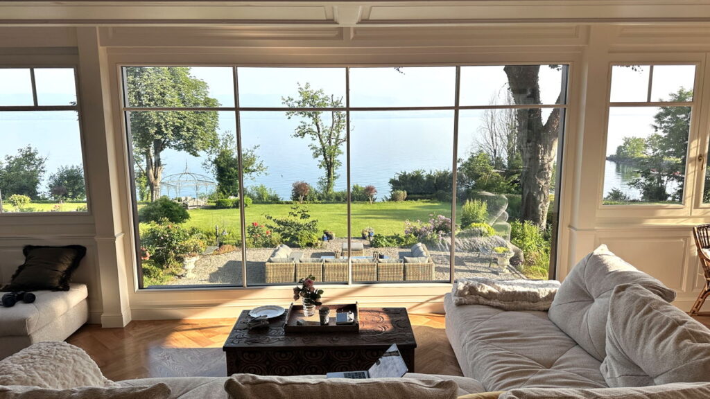Living Room with Panoramic Lake View- Domaine Les Cedres du Leman